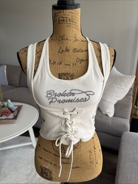 Broken Promises Lace-Up Ivory Tank Top